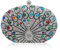 CORIOS Pfau Abendtasche für Damen Shiny Strass Clutch Tasche Diamant Clutch Tasche Kette Schultertasche Klein Tasche Elegante Luxus Abschlussball Hochzeit Bankett-Party Umhängetasche Silber