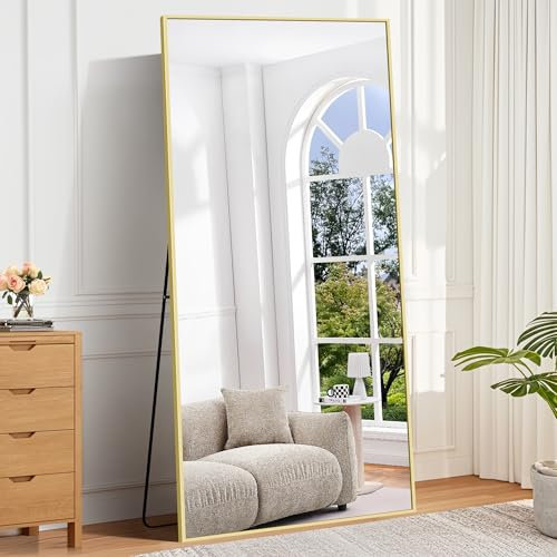 BONEWEI Ganzkörperspiegel 192 x 85 cm, Rechteckiger Standspiegel mit Gold Aluminiumrahmen, Groß Wandspiegel Bodenspiegel für Schlafzimmer, Eingangsbereich, Flur, Heimdekorationn