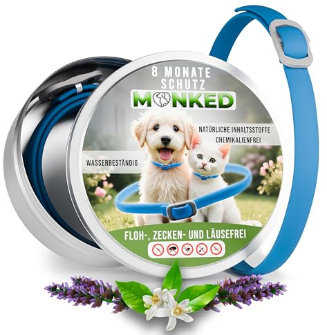 Monked Zeckenhalsband für Hunde – Natürlicher Zeckenschutz & Flohschutz [wasserdicht & verstellbar] bis zu 8 Monate Schutz gegen Zecken und Ungeziefer