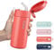 Exllena 300ml Small Water Bottle with One-Touch Soft Straw Lid, Double-Wall Vacuum Insulated Small Flask for Hot&Cold Drinks–Leak-Proof, Mini Water Bottle for Handbag, Yoga, Sport (Coral Red)