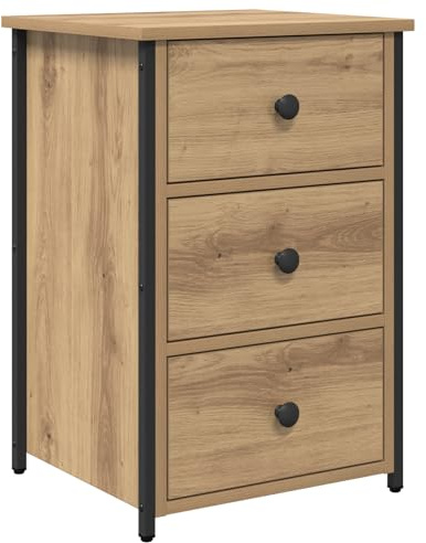 vidaXL Artisan Eichen-Nachtisch – minimalistischer Nachttisch mit 3 Schubladen. Robuster und stylischer Stauraum für Dein Schlafzimmer. Perfekt für Moderne, kompakte Bettgestelle.