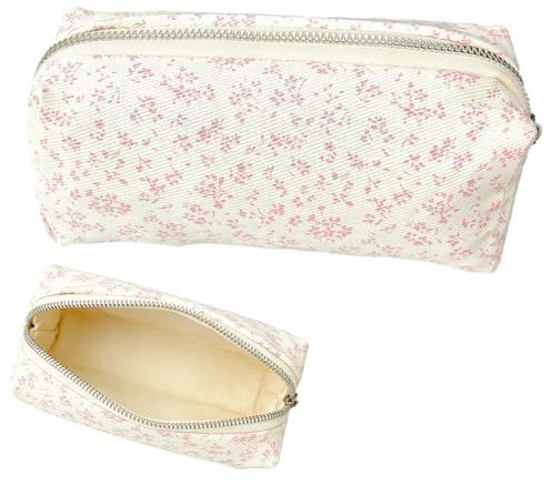 JYXNU Estuche Escolar para Oficina, Estuche con Cremallera, Estuche con Flores, Estuche para lápices para niñas, Portátil Multifuncional Estuche, Flores Estética (Estampado floral rosa)