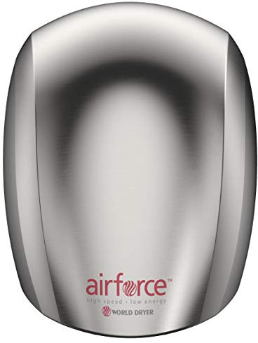 World Dryer J-971A3 Airforce Automatic High-Speed Energy-Efficient Hand Dryer, Metal Cover, Brushed Chrome 110-120V