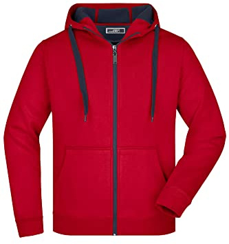 James & Nicholson Herren Bonding Jacke - Sportliche Kapuzenjacke mit Fleecefutter | Farbe: red/carbon | Grösse: XL