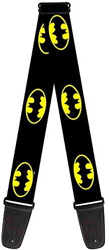 Buckle-Down GS-WBM001 Guitar Strap -Batman Shield Black/Yellow | 29 To 54 Length, Durable Polyester Webbing For Electric, Acoustic & Bass Guitars, Officially Licensed Printed Accessory