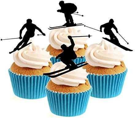Sprinkles & Toppers Ltd Skier Silhouette Collection Edible Stand Up Wafer Paper Cake Toppers (12 Pack)