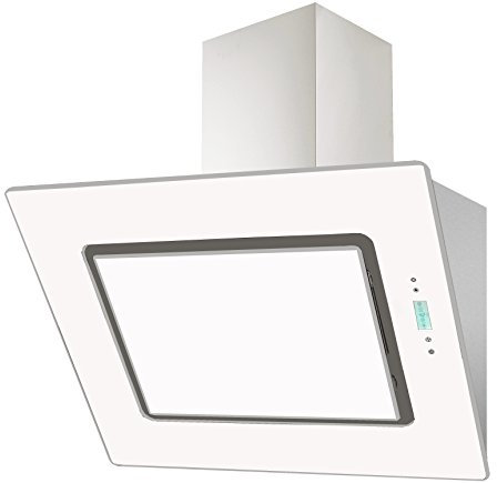 Respekta Dunstabzugshaube kopffrei / Dunstabzugshaube schräg 90 cm / Metallgehäuse mit Glasschirm in Weiß / Abluft - und Umluftfunktion / CH99040-90W / A / 42-62 dB
