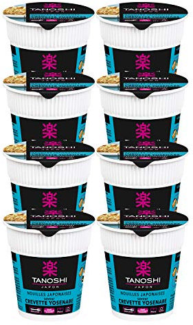 Tanoshi Cup Japanese Instant Noodles Yosenabe Shrimp 65g for 1 Person Pack of 8