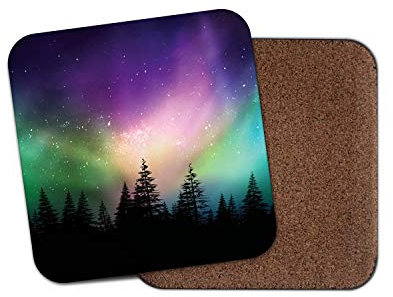 Aurora Borealis Getränke-Untersetzer – Wald Nordlichter Nachthimmel lustiges Geschenk #8603