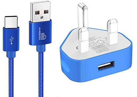 TheMax USB Wall Charger with USB-C Cable – Fast Charging Adapter Safe, Compact, High-Speed Charging Compatible for Samsung, Pixel, Android, and Tablets and More (1m Cable Included) Blue