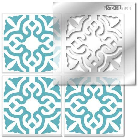 The Stencil Studio - Bagpath Tile Stencil - Floor wall stencil - just add paint. Ideal for tile and other interior décor makeovers. Fits standard tile sizes. Single Tile - Size 4 inch (10621-4)