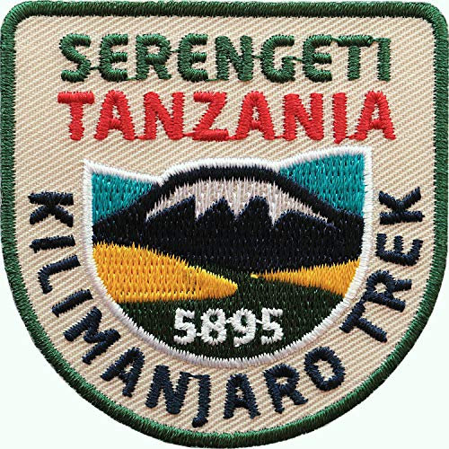 2 x Tansania Kilimanjaro Trek Abzeichen 60 x 60 mm gestickt/Tanzania Serengeti Nationalpark/Aufnäher Aufbügler Sticker Patch für Kleidung Rucksack/Reiseführer Safari Afrika Kilimandscharo