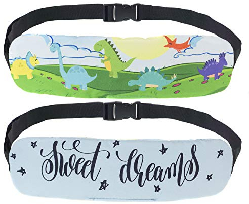 2er Pack Zweiseitiger Autositz Kopfband für Kinder Autositz Relief Kopf Stützband mit verstellbaren Gürtel Nackenentlastung Dinosaurier Dinosaurs [082]
