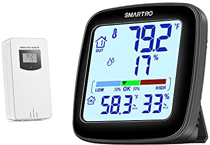 SMARTRO SC92 Thermomètre intérieur extérieur professionnel Hygromètre numérique sans fil Jauge d'humidité ambiante Température et humidité et étalonnage de précision Pro