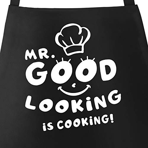 MoonWorks® Kochschürze Grill-Schürze für Männer Spruch Mr. Good looking is cooking Küchenschürze Baumwolle schwarz unisize
