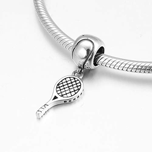 HGFRT Spacer Hohlperlen Mode 925 Sterling Silber Tennisschläger Feine Anhänger Perlen Für DIY Armbänder Halsketten Schmuck Kleiner Charme Perlen