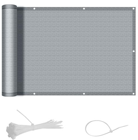 SUNNY GUARD Balkon Sichtschutz 90x500cm HDPE Balkonverkleidung Balkonabdeckung Balkonumspannungen,Sonnenschutz und Atmungsaktivität,Geeignet für Balkon,Garten,Terrasse,mit Kabelbinder,Hellgrau