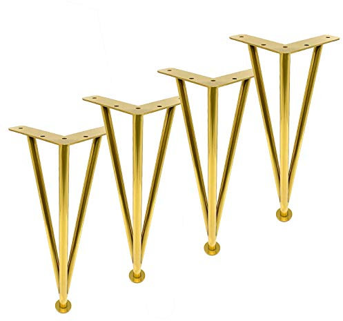 ZXCVASDF Lot de 4 Pieds detable triangulaires, Pieds de Meubles en métal Bricolage, pour Meuble TV, Pied de Table Basse, Armoire,canapé, lit et Autres Pieds de Meubles,avec vis,d'or,10cm/3.94in