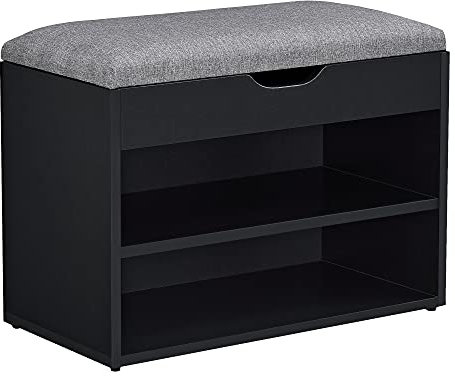 [en.casa] Schuhbank Gentofte 60x30x46cm Schuhschrank mit 3 Ablagefächern Schuhablage für 4 Paar Schuhe Sitzbank Schwarz/Grau