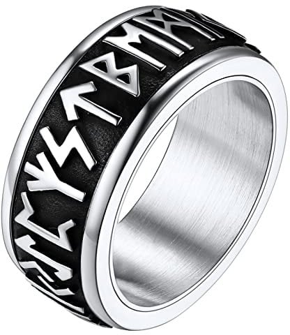 FaithHeart Viking Rune Fingerring Punk Retro Ring für Herren Männer Edelstahl Spinnerring drehbarer Mittelring in 9mm breit für Weihnachten Geburtstag