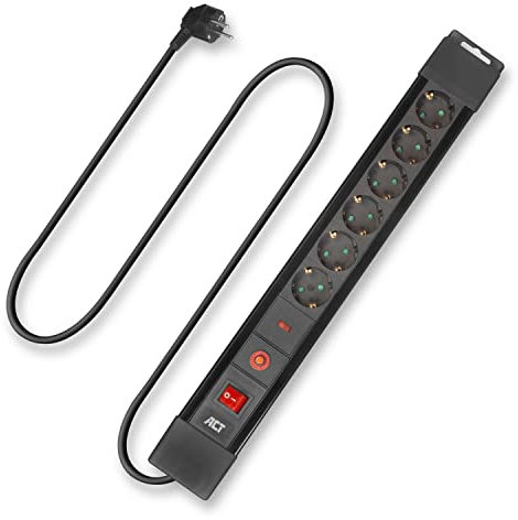 ACT Regleta con protección contra sobretensiones 13500 A, Power Strip 1,5 m, regleta con Interruptor, Enchufe de distribución con ángulo de 45 Grados, AC2450