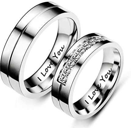 AMDXD Verlobungsringe Für Damen, 6MM Partnerringe Für Sie und Ihn mit Zirkonia Hochzeit Ring, Silber, Damen 52 (16.6) & Herren 57 (18.1)