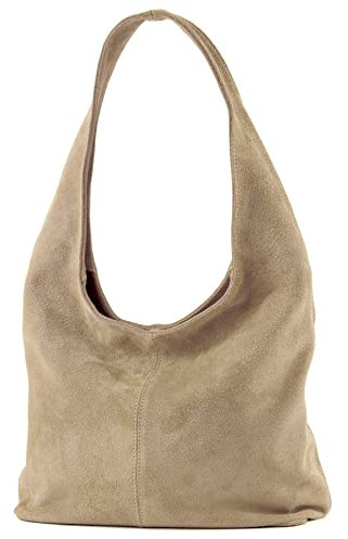 modamoda de T150 Damen Schultertasche Shopper Large aus Wildleder handmade in Italy, Farbe:Sandfarben2021