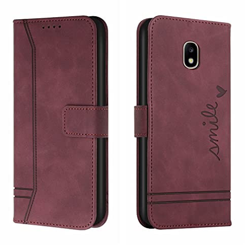 QIWEIQING Compatible avec Coque pour Samsung J3 2017, Housse en Cuir Galaxy J3 2017, Étui Téléphone Galaxy J3 2017 Magnétique Etui Housse pour Galaxy J3 2017 (EU Version). Red Wine HX