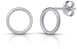 Amberta Damen Minimalistische Ohrstecker aus 925 Sterling Silber: Silberne Ohrstecker mit Mittlerem Umfang