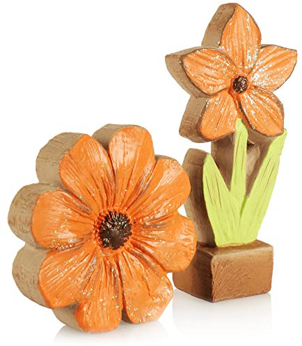 com-four® 2X Deko-Aufsteller aus Keramik - dekorative Blumen zum Hinstellen - Frühlings-Dekoration - Raum-Deko (2 Stück - Blume - orange)