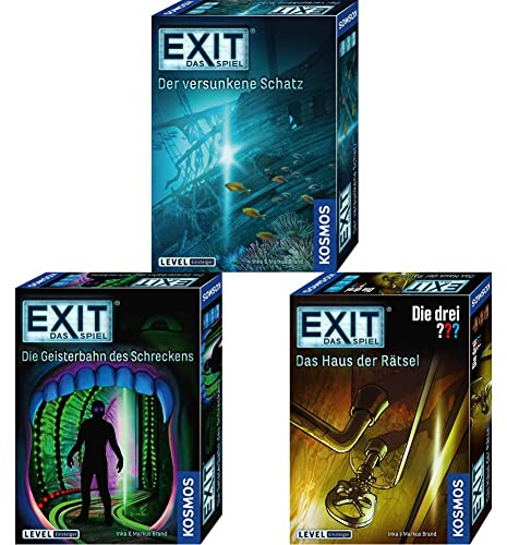 KOSMOS EXIT - Das Spiel - Bundle, Einsteiger Level: Der versunkene Schatz, Die Geisterbahn des Schreckens und Das Haus der Rätsel, Escape Room Spiele für 1-4 Personen