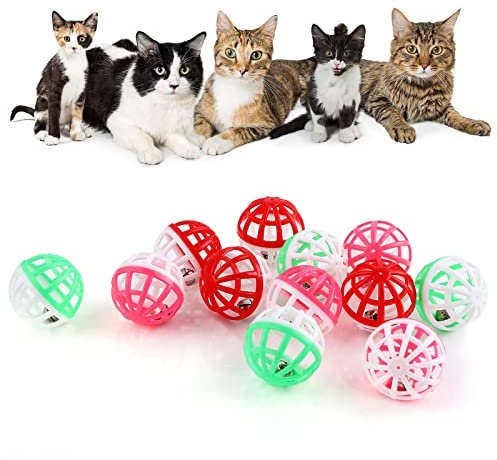 cobee Großer Katzenspielzeugball mit Glocke, 12 Stück 3,8 cm Jingle Bell Katzenspielzeug Kunststoff Chase Toy Laute Katzenspielzeugbälle Katzenspielzeug für Katzen Kätzchen
