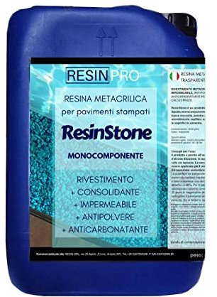 Resin Pro ® Resina Metacrilica Monocomponente ResinStone - Rivestimento per Pavimenti Stampati in Calcestruzzo, Consolidante, Impermeabile, Antipolvere, Carrabile - 2 L: 30m2