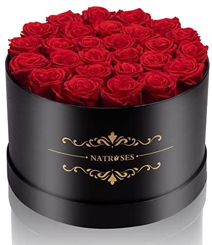 NATROSES Gifts for Her 27 Piece Forever Preserved Roses in a Box, Preserved Flowers for Delivery Birthday, Flowers Gifts for Mothers Day, Red
