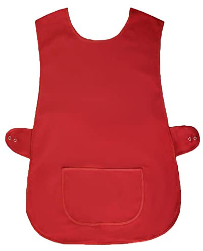 MyShoeStore, Professional Tabard Apron Unisex Catering Workwear 65% Polyester 35% Cotton Blend Kitchen Cleaning Overall with Large Centre Pocket Side Popper Button Red M-WX