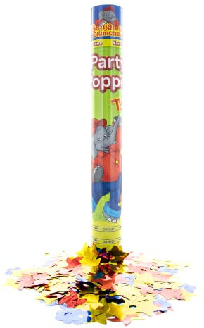 Party Factory – Konfettikanone Benjamin Blümchen Party Popper 1er – Partygadgets Konfetti Kanone 40cm mit bunt schimmernden Schnipseln für Kindergeburtstag – Bis 8m Flughöhe, für Innen & Außen