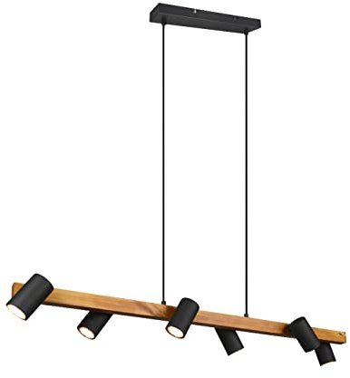 Trio Leuchten Pendelleuchte Marley 312490632,Metall Schwarz matt, Holz, exkl. 6x GU10