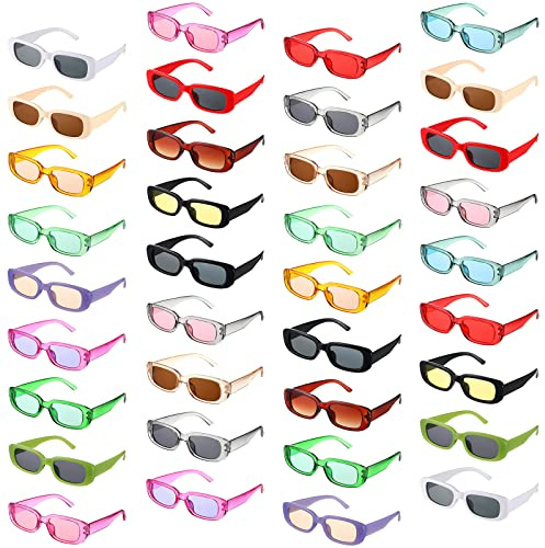 Ecally 36 Pairs Small Retro Rectangle Sunglasses Bulk 90s Vintage Trendy Sunglasses Pack for Women Men(Square,Transparent Color)