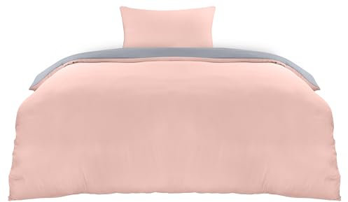 Utopia Bedding Bettwäsche 135x200 Set - Mikrofaser Bettbezug 135x200 cm + 1 Kissenbezug 50x75 cm - Grau/Rosa