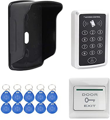 YAVIS RFID - Sistema di controllo di accesso, lettore di schede indipendente e tastiera + custodia antipioggia + pulsante di uscita del sistema di controllo di accesso, 1000 utenti + 10 ID portachiavi