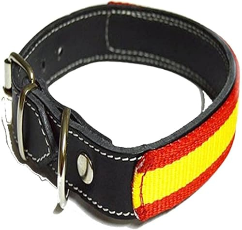 Articulos de Caza Collar Perro Cuero, Collar Perro, Collar Cuero Perro Bandera españa, Collar para Perro Negro con Bandera españa (60cm)