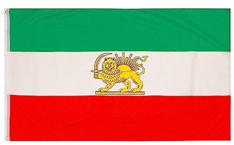 PHENO FLAGS Bandera de Irán antigua real con león 90 x 150 cm - con ojales de latón - antigua bandera de Persia - resistente a la intemperie - 100% poliéster