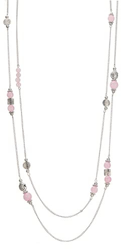 Bulinlin Damen Lange Perlen Kette Statement Halskette mit Silber Anhänger Modeschmuck Kette Geschenk für Frauen(Pink)