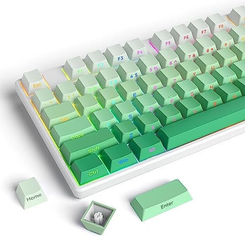 Owpkeenthy Side-Printed PBT Keycaps, Double Shot Shine Through Custom Cherry Profile Green 135 Keys Gradient Keycap Set, for 60% 65% 75% 100% MX Switches South-Facing Mechanical Keyboard(Bedew)