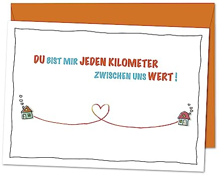 POSTKARTE Du bist jeden Kilometer wert, Vermisse Dich Karte, Liebesbrief, Karte für Paare in Fernbeziehung, Familienmitglieder, beste Freundinnen und Freunde - XL Postkarte MIT UMSCHLAG