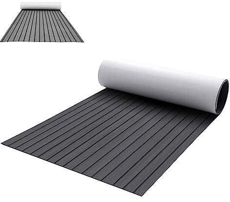 SPOTRAVEL 190x70cm/240x90cm Boat Flooring EVA Foam, Self-Adhesive Flooring Deck Mat, Portable Anti-skid Boat Carpet for Motorboat RV Yacht Kayak Swimming Pool (Stripe Pattern, Grey, 240 x 90cm)