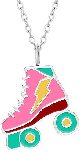 LOVE YOUR CITY Kette Rollschuhe – Kinderschmuck aus 925 Sterling Silber & Emaille – Verstellbare Halskette 42–45 cm – Geschenk für Mädchen & Kinder – Rollerskates Anhänger