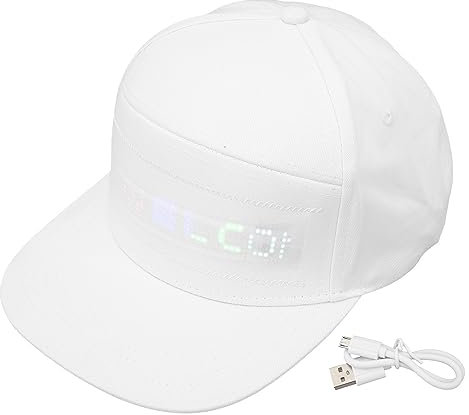 Programmierbare LED-Mütze, APP-Steuerung, Bunte LED-Kappe, Abnehmbar, Verstellbare Größe, Baumwolle, Ideal für Partys Im Freien (WHITE)