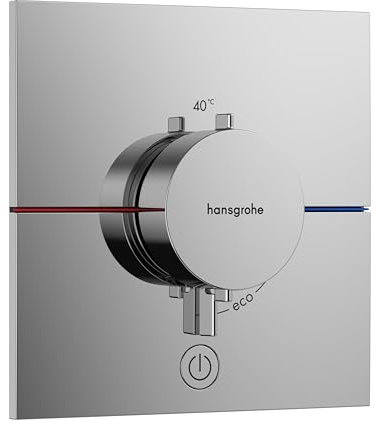 hansgrohe ShowerSelect Comfort E, termostato empotrado con una salida adicional, grifo con botón de seguridad (SafetyStop) a 40 °C, termostato rectangular para ducha y bañera, para 1 función, cromo