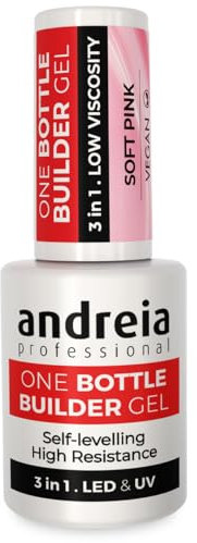 Andreia Professional Gel Builder Nail Construction - Triphasic 3 in 1 Low Viscosity - LED & UV Builder Gel in a Bottle - Nail Extension - Self Levelling High Resistance - Colour Soft Pink 14ml